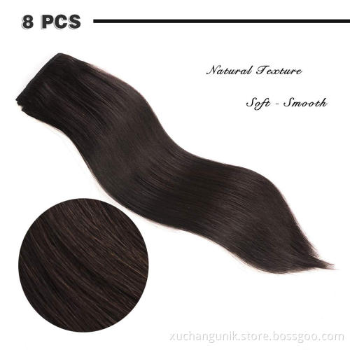 7 Pcs/Set Remy Virgin Blonde Wholesale Seamless Indian Silky Straight Human Hair Customized Double Drawn Clip in Extension Hair